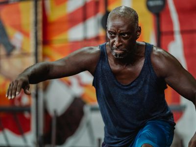 Dynamic lunge pose showing strength and stability.